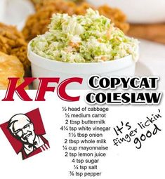 the kfc copycat coleslaw recipe is shown in this ad for kfc coleslaw