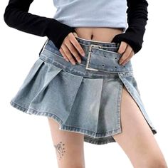 Introducing our ultra mini pleated denim skirt from the 2023 Summer Collection ââ‚?a timeless nod to the '90s. with a modern twist!Why It's Your Next Summer StapleThis 90s-inspired skirt reflects a perfect balance of modern fashion and nostalgia. With its lower-waisted silhouette. light wash. and subtle pleats. you'll add a touch of edginess to any ensemble. Plus. it's made with premium quality denim for a elongated-lasting wardrobe staple.Key Highlights: Nostalgic Vibes: A tribute to the iconic Summer Streetwear Fitted Denim Skirt, Punk Style Mini Denim Skirt For Summer, Fitted Punk Denim Skirt, Fitted Denim Skirt For Summer Streetwear, Trendy Mini Denim Skirt With Belt Loops, Y2k High-waisted Pleated Denim Skirt, Y2k High Waist Pleated Denim Skirt, 90s Style High Waist Denim Skirt For Spring, Punk Style Fitted Denim Mini Skirt