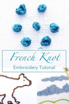 the french knot embroidery pattern is shown in three different colors and sizes, including blue