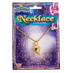 a necklace with a gold charm on it's front and the name necklacee