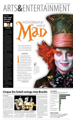 the front page of an article about art and entertainment in wonderland, with a clown wearing a top hat