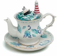 a tea cup with some items in it