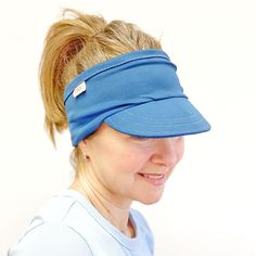 Stretch Visor for Ladies Blue Visor Hat for WomenMade to Order in color shown: 3-5 business days Suggested Sizes:Small: 19" - 21"Medium: 21" - 23"Large: 23"+ Think of this like a headband with a visor attached. It will stretch! If you're comfortable giving me your head size - that'd be great. I have a 23" head and wear the Medium. Let me know if you have questions with the contact button above. OVERVIEWCajole the wingers and get serious about your visor with an added dose of authentic fun. This Lightweight Blue Hat One Size Fits Most, Blue Lightweight Hat One Size Fits Most, Casual Lightweight Blue Hat, Adjustable Blue Hats For Everyday, Blue Casual Hat With Curved Visor, Blue Adjustable Fit Hat For Spring, Blue Sports Hat One Size Fits Most, Breathable Blue Hat, One Size Fits Most, Casual Light Blue Hat