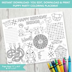 Are you looking for a fun and engaging activity for your kid's puppy-themed party? Look no further than our Puppy Coloring Mat! Measuring 11 x 17 inches and 8.5 x 11 inches, this mat is perfect for providing hours of entertainment for your little ones. Birthday Coloring Page, Birthday Coloring Pages, Kid Coloring Page, Coloring Page Printable, Fringe Backdrops, Halloween Supplies, Dog Coloring Page, Giant Balloons, Puppy Party