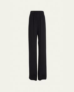 Valentino Garavani silk wideleg pants     High rise    Elasticated waistband    Fourpocket style    Relaxed fit    Full length    Pullon style    Silk    Made in Italy Wideleg Pants, Valentino Garavani, Wide Leg Pants, Elastic Waist, Full Length, Tops Designs, Wide Leg, High Rise, In Italy