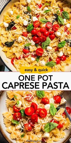 one pot caprese pasta with tomatoes and mozzarella