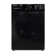 a black washing machine on a white background