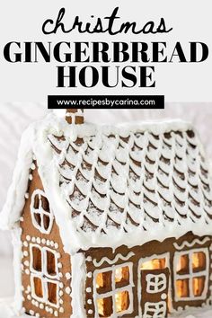 a gingerbread house with the words christmas gingerbread house on top and below it