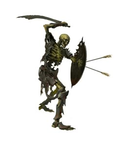 a skeleton is holding an arrow and shield