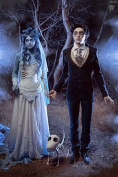 a couple dressed up as corpse bride and groom