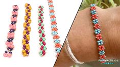 three different types of bracelets with beads on them