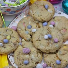 a plate full of cookies with easter eggs