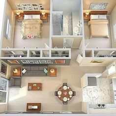 an overhead view of a two bedroom apartment