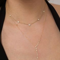 14k gold thicker cable chain necklace with round floating diamonds in graduating sizes spaced evenly on the chainSPECIFICS • 14k cable chain adjustable at 14-15-16"• chain is approx. 1.3mm wide• round diamonds range from 1.7mm to 3.75 mm• white diamonds 1.10 ctw Small Diamonds Necklace, Small Diamond Necklace Unique, Minimalist Accessories Jewellery, Unique Diamond Pendant, Minimalist Diamond Necklace, Small Diamond Necklace, Diamond Necklace Simple, Floating Diamond Necklace, Flower Diamond Ring