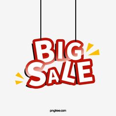 the big sale sign is hanging from strings