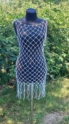 Macrame net dress, fishnet dress, Festival Boho dress. This original, handmade dress is made using macrame techniques. Using a bra underneath is optional. Need your bra cup size, waist and height measurement. Made to be used as swimwear cower-up or festival wear, etc. Macrame Net, Macrame Techniques, Bra Cup Size, Height Measurement, Fishnet Dress, Macrame Dress, Net Dress, Summer Beach Dress, Bra Cup Sizes