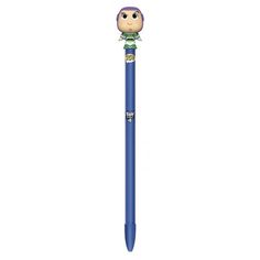 a blue pen with an animal head on the top and purple writing on the bottom