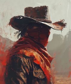 a painting of a man wearing a cowboy hat