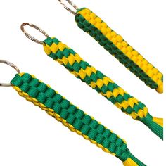 3 New Handmade Boondoggle Woven Stretchy Green Gold Shoelace Keychains These Keychains Are Just Awesome! Each One Measures Approx 4" Long With An Additional 3.5" Tail, So Cool! Boondoggle Keychain, So Cool, Green Gold, Green And Gold, Lanyard, Shoe Laces, Keychains, How To Memorize Things, Green