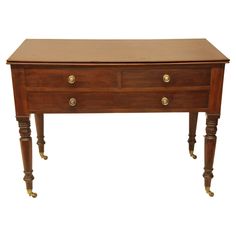 an old wooden desk with two drawers on one side and brass handles on the other