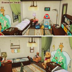 there are two pictures of a child's bedroom