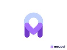 the letter m is made up of purple and blue shapes, which are overlappingly