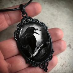 New Raven Necklace. The Second Picture Is For Size Reference. Vintage Black Necklace For Halloween, Black Pendant Necklace For Halloween, Gothic Black Necklace For Gift, Black Pendant Jewelry For Halloween, Gothic Raven, The Morrigan, Forest Necklace, Raven Necklace, Bold Statement Necklaces