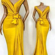 African Evening Dresses, Yellow Evening Dresses, Mermaid Gown Prom, Celebrity Gowns, Gold Prom Dresses, Afrikaanse Mode, Prom Dresses Yellow, Dress With Pleats, Formal Party Dress