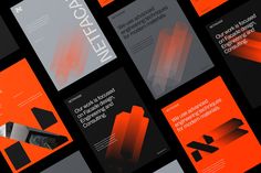 an array of brochures with orange and black colors