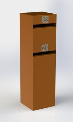 an orange mailbox with the number sixty on it