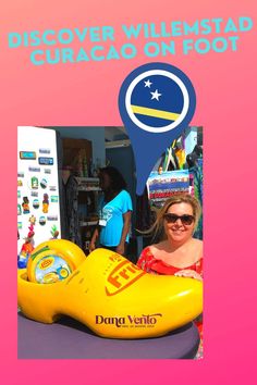 a woman sitting in a yellow toy car at a fair with the caption'discovery westfad curaco on foot '