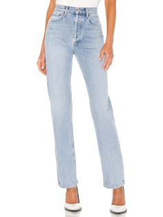 Find AGOLDE Lana Straight In Denim-light on Editorialist. AGOLDE Lana Straight in Denim-Light. - size 23 (also in 24, 25, 26, 27, 28, 29, 30, 31, 32, 33, 34) AGOLDE Lana Straight in Denim-Light. - size 23 (also in 24, 25, 26, 27, 28, 29, 30, 31, 32, 33, 34) 100% regenerative cotton . Light fading and distressed detail. Button fly. 5-pocket design. 15 at the knee narrows to 14 at the leg opening. Made in Turkey. Machine wash cold. AGOL-WJ253. A140B-1141. Based in downtown Los Angeles, AGOLDE is a French Wardrobe Basics, Fall Denim Trends, Classic Capsule Wardrobe, Fall Denim, Denim Trends, Wardrobe Basics, Revolve Clothing, Premium Denim, Price Match