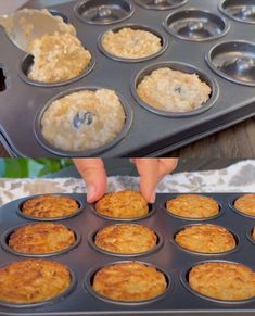 a person placing some food in a muffin tin