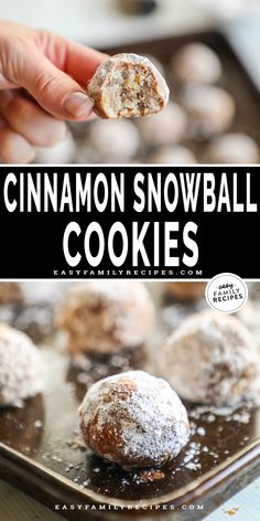 cinnamon snowball cookies on a baking sheet