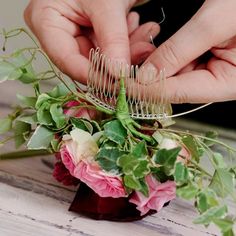 Our How to Guide to Making a Floral Hair Comb | Interflora Diy Floral Hair Clip, Diy Floral Hair Piece, How To Make Flower Hair Comb, Diy Flower Comb, Dried Floral Hair Comb, Wedding Hair Flower Comb, Diy Floral Hair Comb, Fresh Flower Hair Comb, Diy Dried Flower Hair Comb