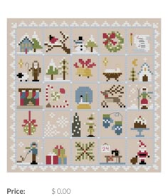 a cross stitch pattern with christmas items on it and the words, price $ 0 00