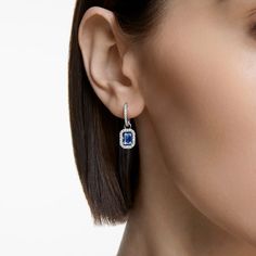 Millenia stud earrings, Octagon cut, Blue, Rhodium plated | Swarovski.com Swarovski Millenia, Bracelet Tennis, Pink Watch, Crystal Drop Earrings, Swarovski Jewelry, Large Crystals, Blue Gemstones, Single Earring, Metal Bracelets