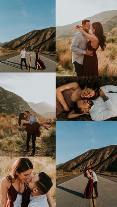 a couple kissing while standing on the side of a road