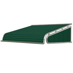 a green awning with white trim on the top and bottom part, in front of a