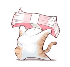 a cat with a pink ribbon on its head is holding a stack of books in it's paws