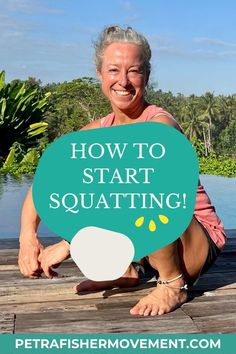 Woman happily deep squatting. Movement Pattern, Yoga For Seniors, Knee Exercises, Squat Workout, Yoga Workouts, Health And Fitness Articles, Strengthening Exercises, Easy Yoga Workouts, Back Pain Exercises