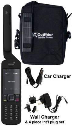 a cell phone with charger and car charger next to it's pouch