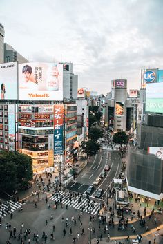 an aerial view of a busy city intersection