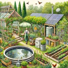 a painting of a garden with lots of plants