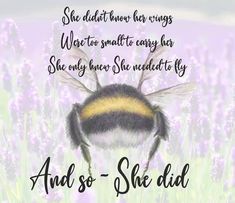 a bee sitting on top of a field of flowers with the words, and so she did