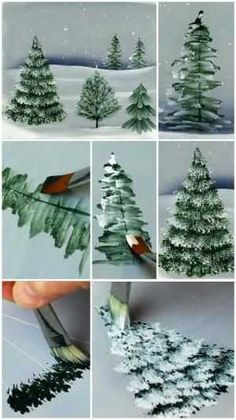 the process of painting a christmas tree with watercolors