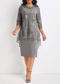 Color:Light Grey;Size:S;Size:M;Size:XL;Size:2XL;Size:3XL;Size:4XL;Size:L;Package Contents:1 X Dress , 1 X Top;Occasion:Work;Style:Elegant; Loose Midi Dress, Evening Gown Dresses, Vestido Plus Size, فستان سهرة, Women's Evening Dresses, Elegant Dresses For Women, Midi Dress Party, Linnet, Slim Fit Dresses