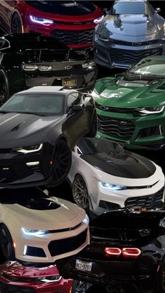 many different colored cars are shown in this collage with the same color and size