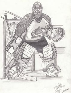 a pencil drawing of a hockey goalie