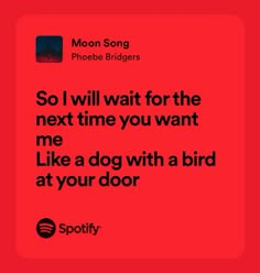 a red background with the words so i will wait for the next time you want me like a dog with a bird at your door